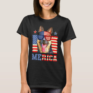 Camiseta Pastor Alemão Merica 4 De Julho Bandeira Americana