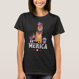 Camiseta Pastor Alemão Merica 4 de Julho EUA Bandeira Amer