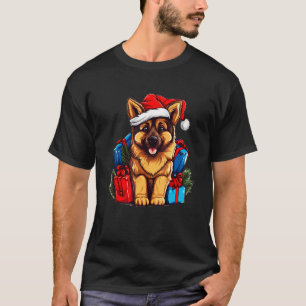Camiseta Pastor Alemão Natal Diversão Festivo Feriado Cacho