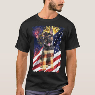 Camiseta Pastor Alemão Patriota Americano Feliz 4 de Julho