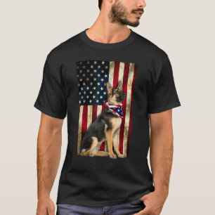 Camiseta Pastor Alemão Patriótico Bandeira Americana Vintag