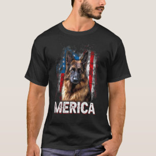 Camiseta Pastor Alemão Patriótico Bandeira Americana Vintag