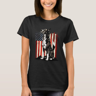 Camiseta Pastor Alemão Patriótico Com Bandeira Americana