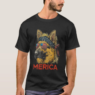 Camiseta Pastor Alemão - Patriótico EUA 4 de Julho Ame