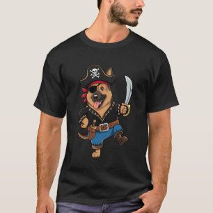 Camiseta Pastor Alemão Pirata Amantes de Cães Engraçados Ha