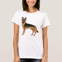 Camiseta Pastor Alemão Preto e Dourado Cachorro de Desenho 