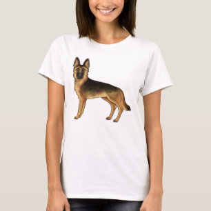 Camiseta Pastor Alemão Preto e Dourado Cachorro de Desenho 