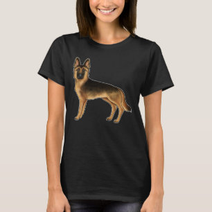 Camiseta Pastor Alemão Preto e Dourado Cachorro de Desenho 