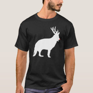 Camiseta Pastor Alemão Rena de Natal Chifres Natal