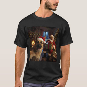 Camiseta Pastor Alemão Selfie com Papai Noel Natal Engraçad
