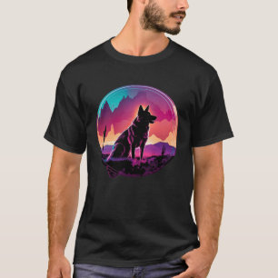 Camiseta Pastor Alemão Synthwave Estética 80s Retrowave
