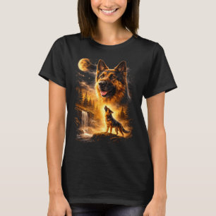 Camiseta Pastor alemão uivando para a lua meme 90s anima