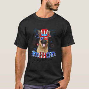 Camiseta Pastor Alemão Usando Óculos de Sol Bandeira dos EU