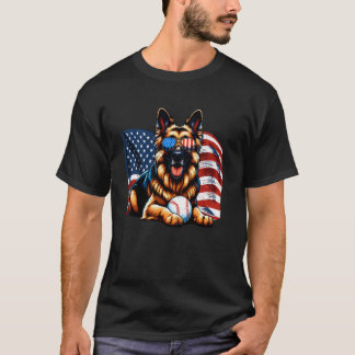 Camiseta Pastor Alemão Vintage Patriótico Jogador de Beiseb