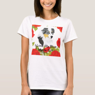 Camiseta Pastor australiano - amor de I minha menina azul