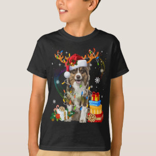Camiseta Pastor australiano Lights Santa Hat Sweater C