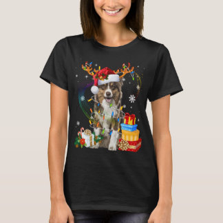 Camiseta Pastor australiano Lights Santa Hat Sweater C