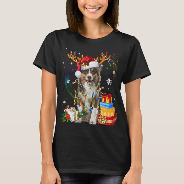 Camiseta Pastor australiano Lights Santa Hat Sweater C (Frente)