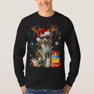 Camiseta Pastor australiano Lights Santa Hat Sweater C