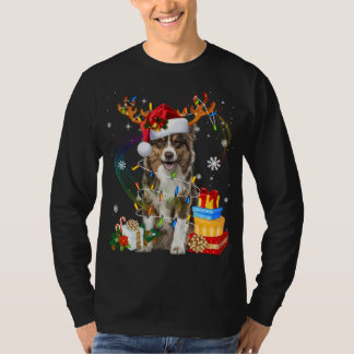 Camiseta Pastor australiano Lights Santa Hat Sweater C