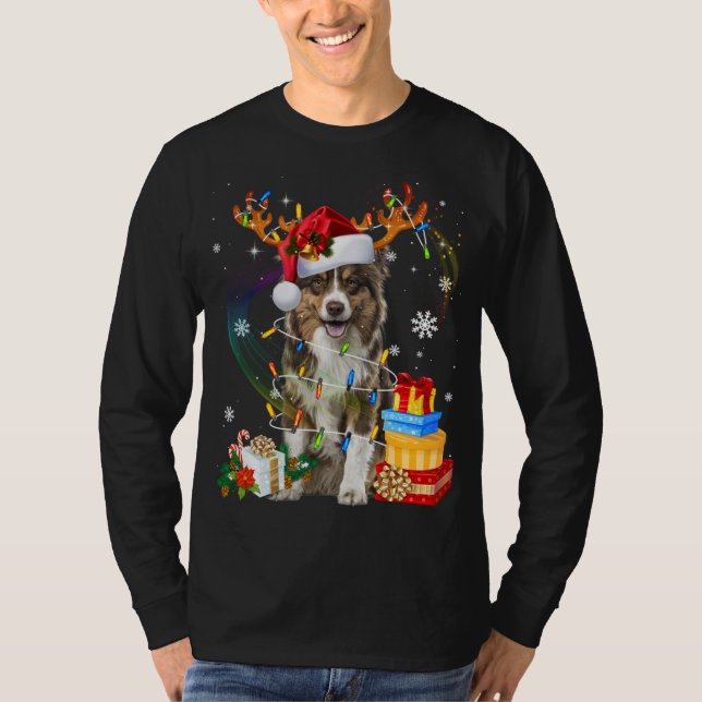 Camiseta Pastor australiano Lights Santa Hat Sweater C (Frente)