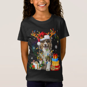 Camiseta Pastor australiano Lights Santa Hat Sweater C