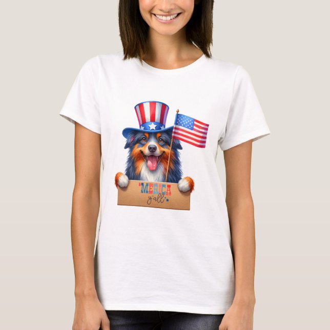 Camiseta Pastor Australiano Patriótico 'Merica Y'all (Frente)