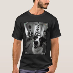Camiseta Pastor Australiano Pega Papai Noel Na Câmera Natal