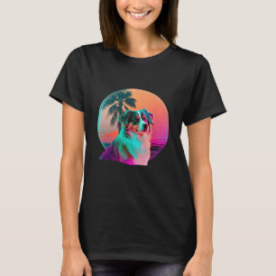 Camiseta Pastor Australiano Synthwave Anos 80 Retrowave Est
