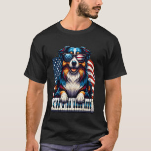 Camiseta Pastor Australiano Toca Piano Patriótico Bandeira 