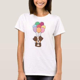 Camiseta Pastor Australiano Voa Com Balões Coloridos