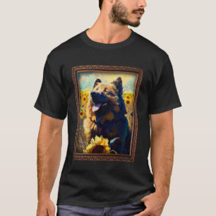 Camiseta Pastor caucasiano Pintando Flor de Girassol Mãe W