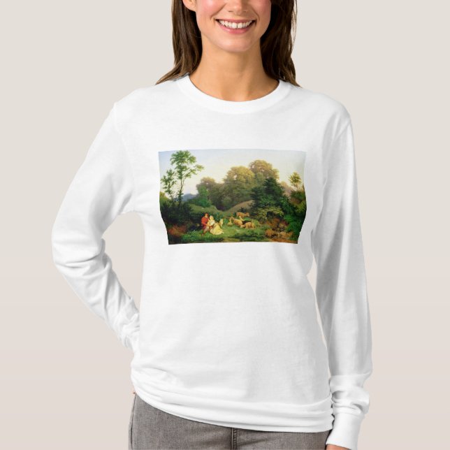 Camiseta Pastor e Shepherdess em uma paisagem alemão (Frente)