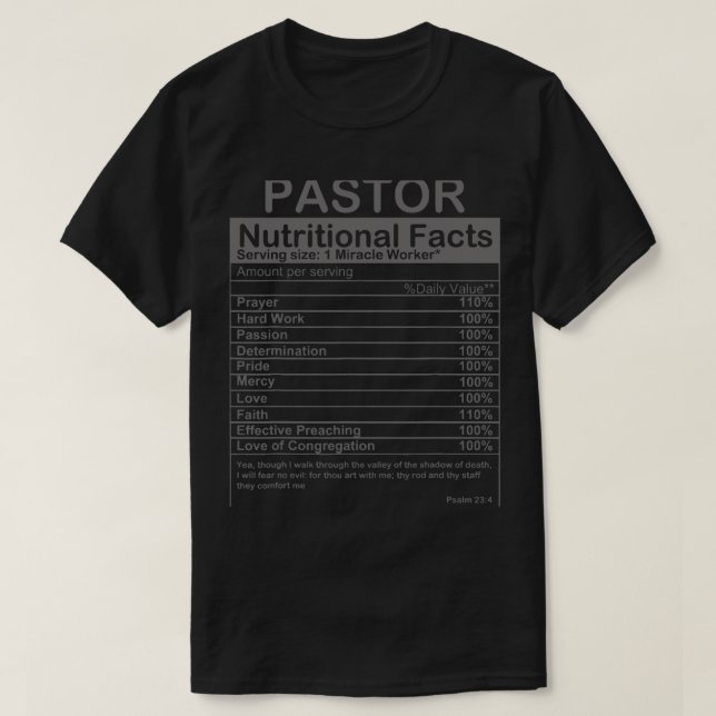Camiseta Pastor Fatos Nutricionais Engraçados Apreciação Do (Frente do Design)