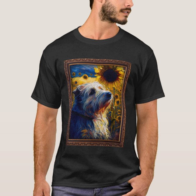 Camiseta Pastor Pirenéus Pintando Flor de Girassol Mãe Wo (Frente)