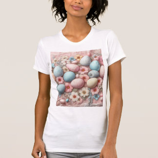 Camiseta Pastos de rendas florais, cor-de-rosa Ovos de Pásc