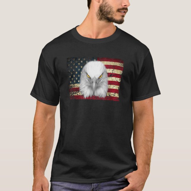 Camiseta Pat De Bandeira Americano De Águia Bald Eyes Eagle (Frente)