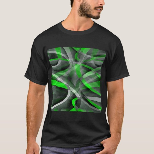 Camiseta Pat de linha curva de Cinza e verde-neon retrô (Frente)