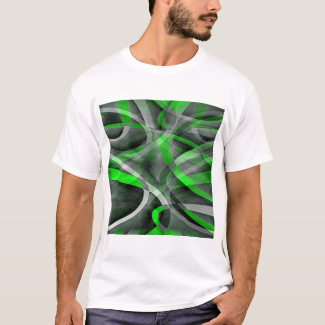 Camiseta Pat de linha curva de Cinza e verde-neon retrô (Frente)
