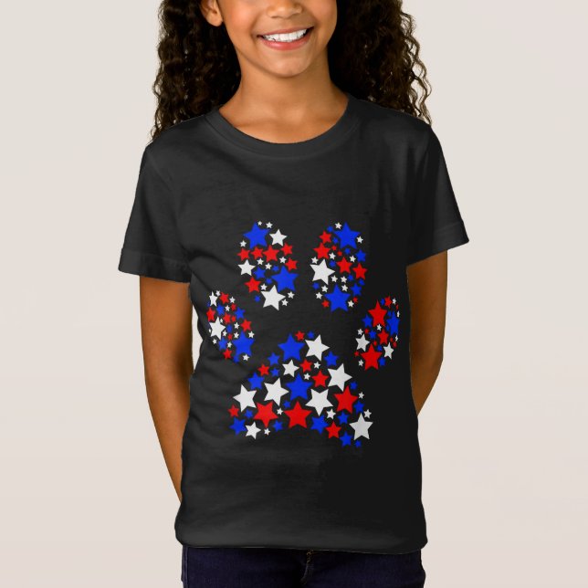 Camiseta Pata Cachorro Vermelho Branco Azul Estrelas 4 de j (Frente)