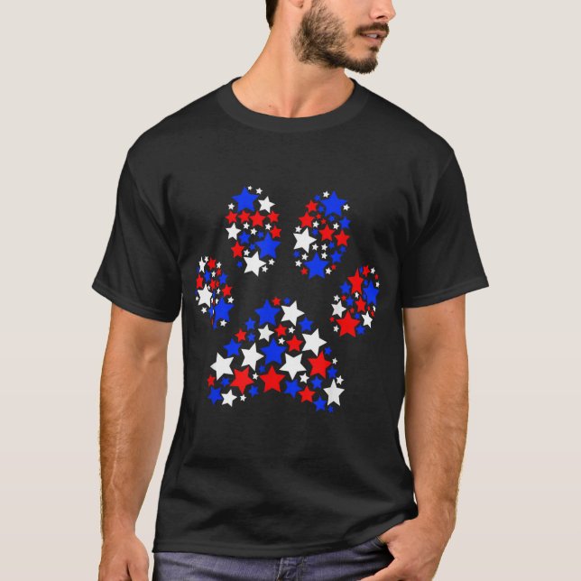 Camiseta Pata Cachorro Vermelho Branco Azul Estrelas 4 de j (Frente)