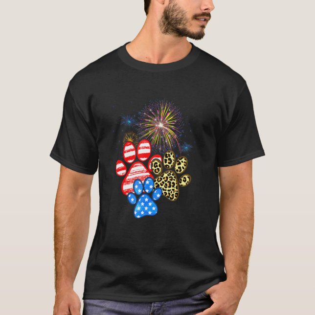 Camiseta Pata-Cão-Leopardo-Americana Bandeira 4 De Julho Pe (Frente)