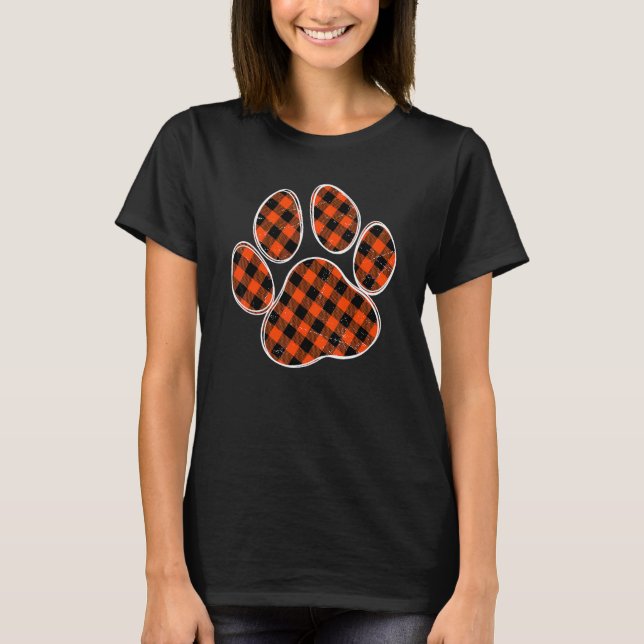 Camiseta Pata de Cachorro com Xadrez Preto e Laranja de Búf (Frente)