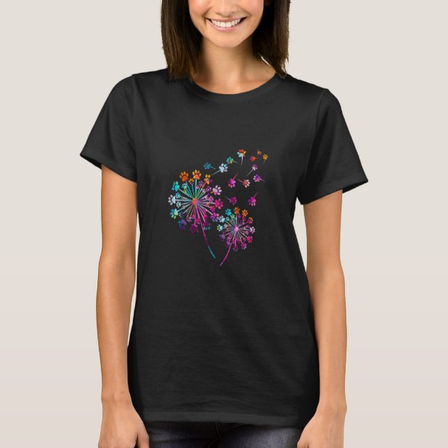 Camiseta Pata de Cães Imprimir Flor Dandelion Natal (Frente)