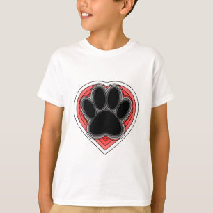 Camiseta Pata De Cães No Coração Vermelho Com Descriçõ