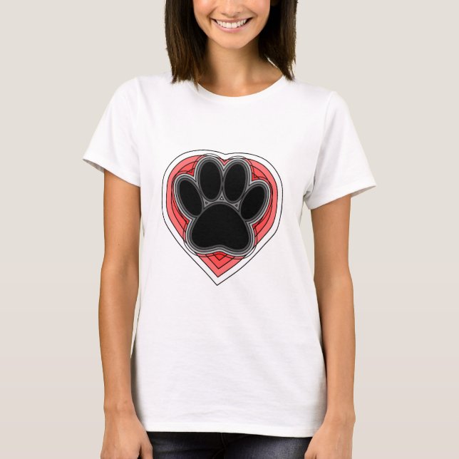 Camiseta Pata De Cães No Coração Vermelho Com Descrições (Frente)