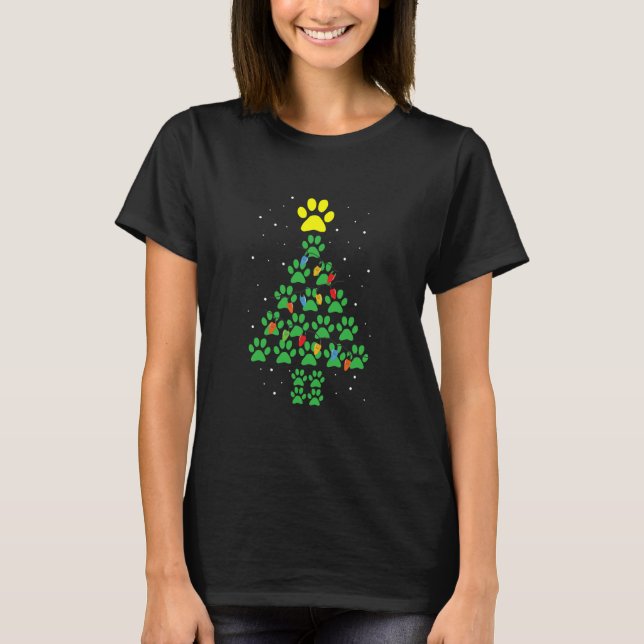 Camiseta Pata de Cão Imprime Árvore de Natal (Frente)