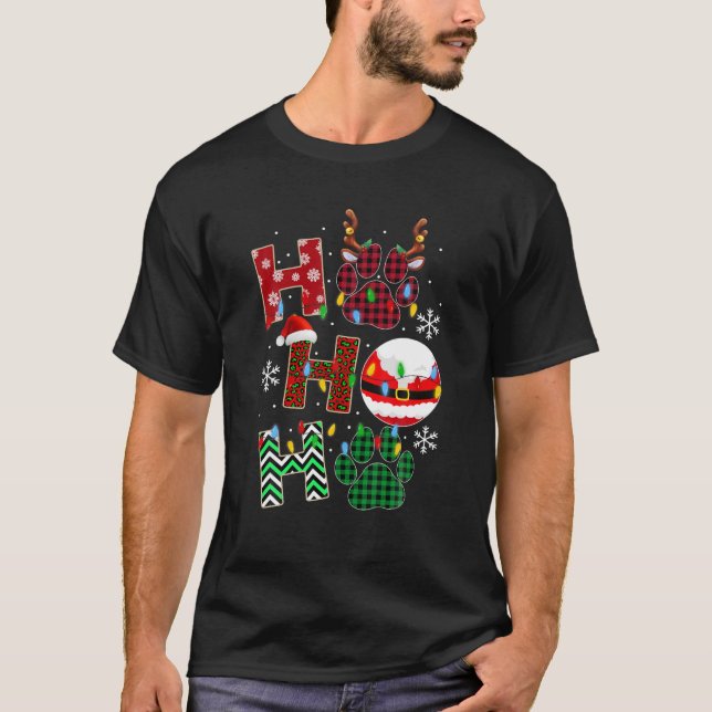 Camiseta Pata de Natal do Cachorro HoHoHo Cachorro Pajama C (Frente)