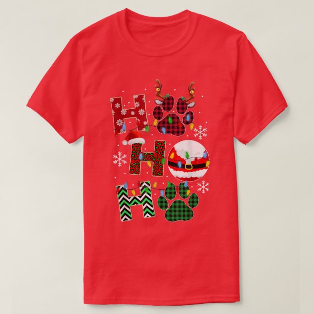 Camiseta Pata de Natal do Cachorro HoHoHo Cachorro Pajama C (Frente do Design)