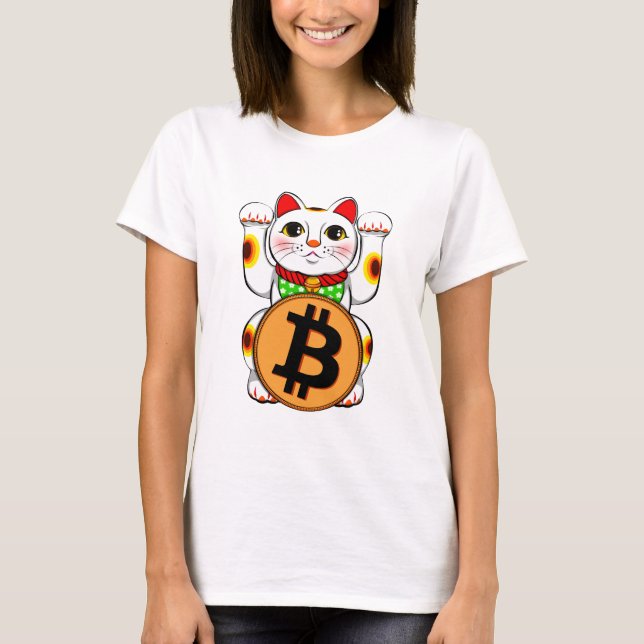 Camiseta Pata dobro de Bitcoin do gato afortunado de Maneki (Frente)